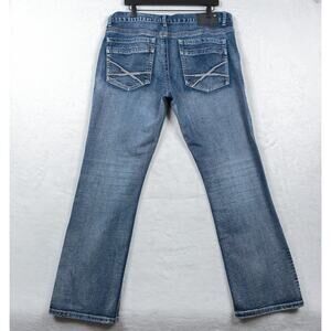 TK AXEL Slim Boot Stretch Denim Jeans Thick Stitch Faded Embroidered Mens 36x31